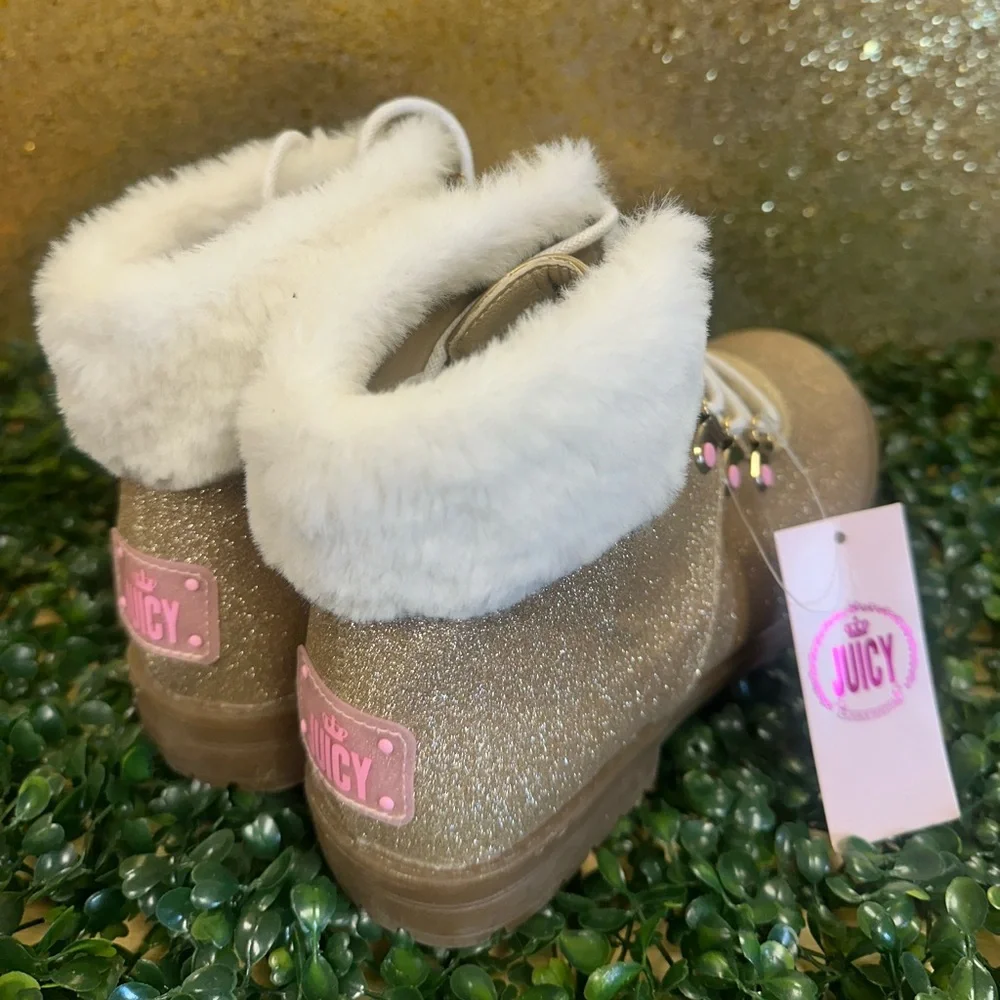 Juicy Couture Glittery Gold Kids Boots with Faux Fur